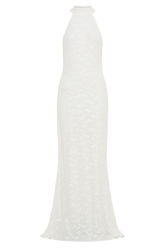 Emery Lace Halter Maxi Dress - White